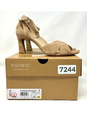 Vionic Charmaine Desert Sand Suede Heeled Sandal Women's Size 7.5 Arch Support